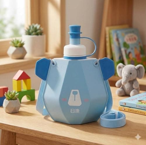 Cute Cartoon Teddy Bear Kids Water Bottle with Adjustable Shoulder Strap, Plastic Water Bottle - Cute Bear Design Leak Proof with Shoulder Strap for Kids for School and Playtime