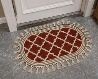 Generic Handmade Oval Doormat with Tassel Border, Boho Style, for Bedroom, Kitchen and Bathroom, .soh