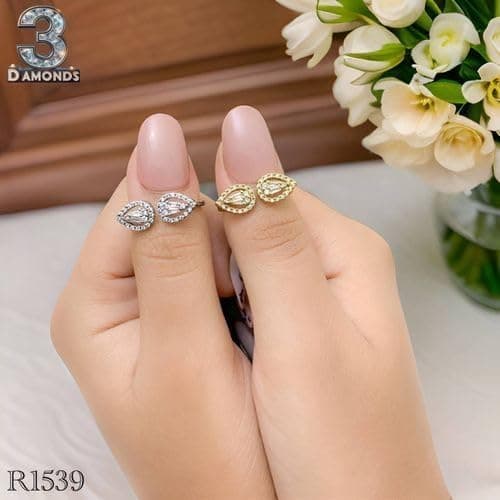 3 Diamonds 292474661779665 Gold-Plated Teardrop Zircon Ring – Elegant Adjustable Statement-1