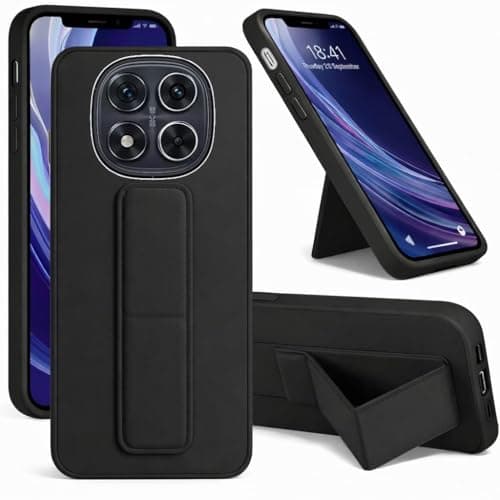 Back Cover Stand Case FOR XIAOMI REDMI NOTE 15 PRO Magnetic Car Holder Soft Silicone Horizontal & Vertical Kickstand Cover Wrist Strap Full protection Anti Fingerprint Case (Black)