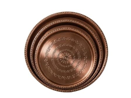 Dinner Tray Heavy Copper Breakfast Tray - Embossed Design Food and Drink Serving Tray for Home Use Hospitality Dining
