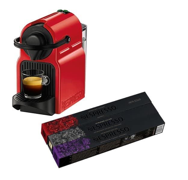 Nespresso Inissia Coffee Machine Red + 30 Free Gift Coffee Capusles (Pack May Vary) Coffee maker