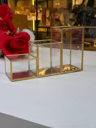 Generic Glass & Metal Makeup Organiser with Gold Frame, .soh