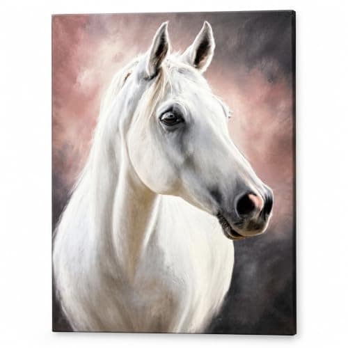 White Horse Portrait Suede Canvas Wall Art, 70 x 100 cm | Decorative Painting, Suede Canvas, Wall Decor, Horse Portrait, Living Room Art