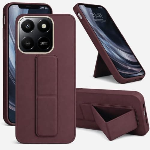 Back Cover Stand Case FOR HONOR X7D Magnetic Car Holder Soft Silicone Horizontal & Vertical Kickstand Cover Wrist Strap Full protection Anti Fingerprint Case (Red WINE) Cellular phone case