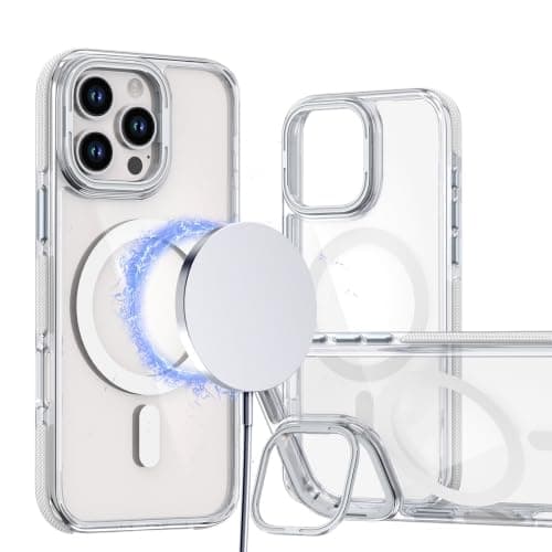 Case Transparent Back With Colorful Frame Strong Magnetic Circle [Compatible with Magsafe For iPhone 15 Pro Max (6.3") ] Slim Shockproof Cover Case (White) Cellular phone case