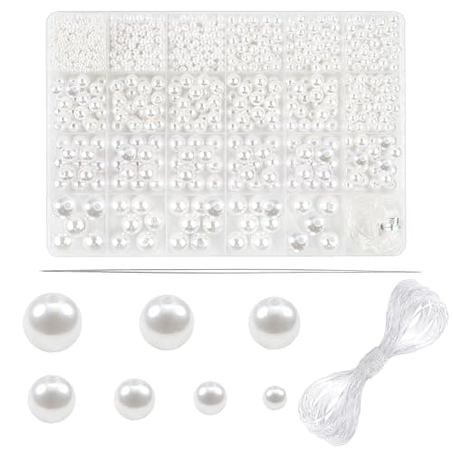 TOAOB THE ONE AND ONLY BABY 1400pcs White Pearl Beads Loose Imitation Pearls 3mm to 14mm with Crystal Wire for DIY Craft Decoration Jewellery Making