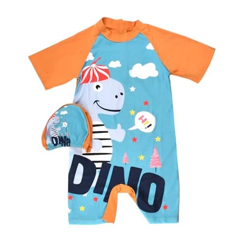 Mix&Max Boys Half Sleeves Swimsuit&Swimming Cap Printed Dino Two Piece Swimsuit (pack of 1)