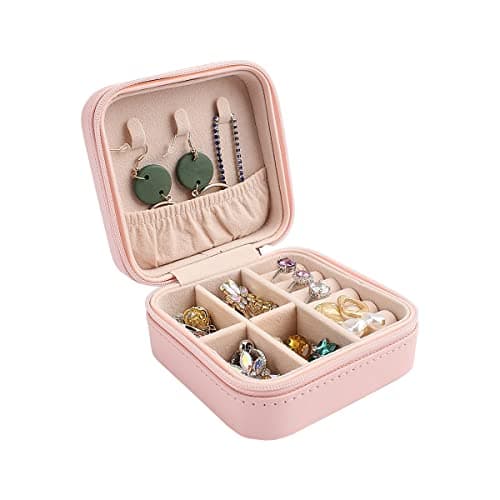 Travel Jewelry Organizer Storage Box - Small Display Case for Earrings Necklace Rings Bracelet Holder Women Wife Teen Girl Girlfriend Christmas Valentine Gift Portable Travel Mini Organizer, Pink