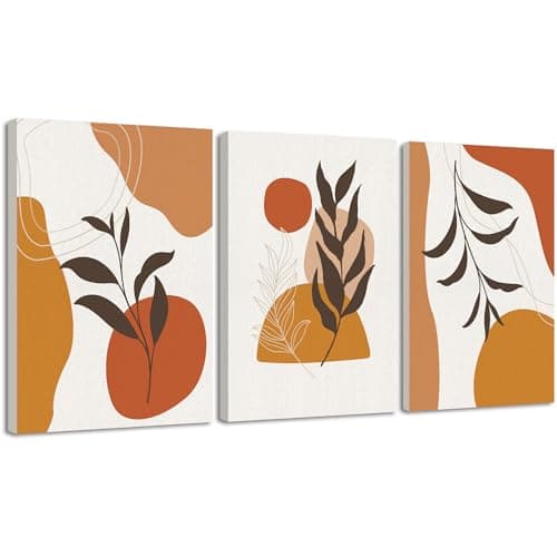 KUVIOKE Orange Boho Framed Wall Art Botanical Mid Century Modern Painting Neutral Bohemain Sage Decor for Farmhouse Living Dining Room 12x16in (Framed)
