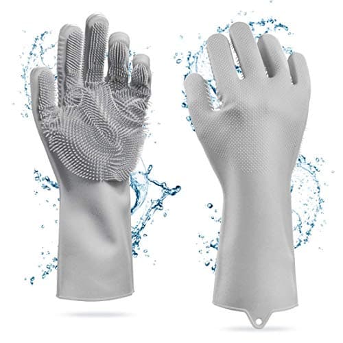 LEOPAX Magic Silicone Gloves Cleaning Gloves for Dishes, Dishwashing Gloves with Scrubbers, Dish Gloves for Kitchen, Car Washing gloves, Pet Grooming Latex Free Gloves (1 Pair)