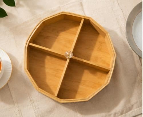 Generic Wooden Snack Box with Transparent Lid, 4 Compartments, For Nuts and Biscuits, 30 cm .ar