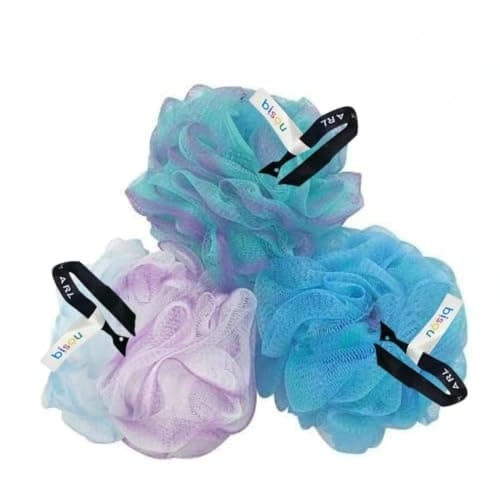 Pack of 3 Super High Quality Bath Shower Sponge Loofahs 60g, Mesh Pouf Shower Ball, Exfoliating Mesh Bath and Shower, Soft Body Scrubber Rich Foam Exfoliating Cleaning For Skin Bathing sponge