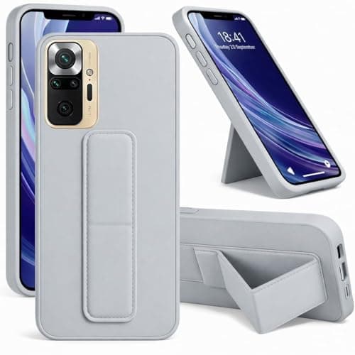 Back Cover Stand Case FOR Redmi Note 10 Pro Magnetic Car Holder Soft Silicone Horizontal & Vertical Kickstand Cover Wrist Strap Full protection Anti Fingerprint Case (Gray) Cellular phone case