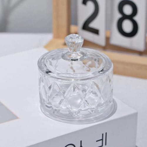 Generic Crystal Glass Bonbonniere with Lid, Clear, Diamond Cut, Mini Size, for Candy, Nuts or Sugar, .mek Food storage container
