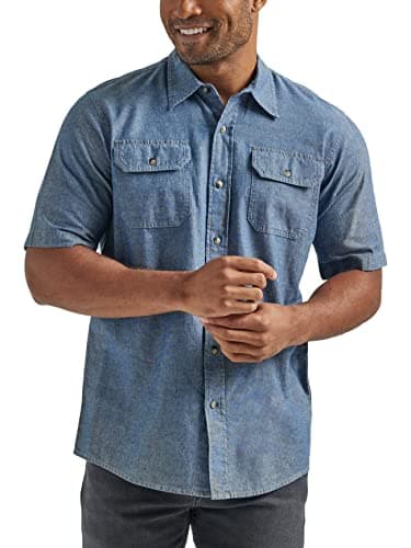 Wrangler Authentics Men's Button-Down Shirt, Dark Chambray, L