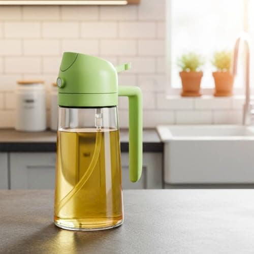 Generic 2-in-1 Oil Sprayer and Pourer Bottle, Glass, Green, 22cm, for Cooking, Grilling and Salads, .Ais Spray bottle