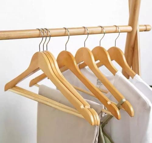 Generic Wooden Clothes Hanger Set, Natural Wood, Wrinkle-Free Garment Care, 3 Pieces, .rom