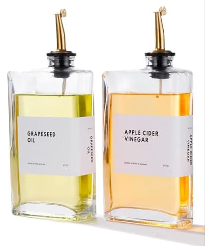 Glass Oil Bottle with Fine Pour - Multipurpose Oil Dispenser Bottle for Vinegar and Sauce - Modern Design with Leakproof Lid for Kitchen