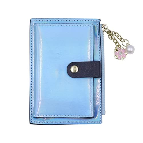 RARITYUS Unisex Slim Credit Card Holder Wallet Holographic Coin Purse with Key Ring Keychain for Girls Women Men, Blue & Purple1, One Size, Travel Wallet Coin purse pouch