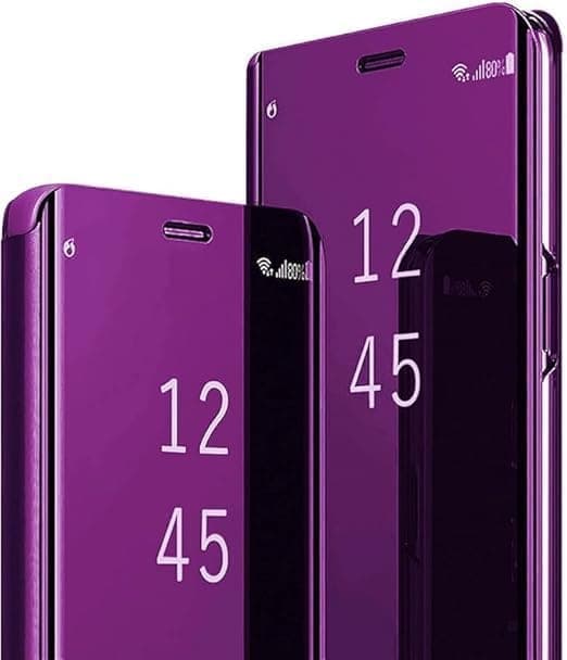 Case Cover (Compatible with Samsung M62) Case Slim Luxury Clear View Window Electroplate Plating Mirror Flip Ultra Slim Thin Full Body Kickstand Bookstyle Protective Cover Mirror PU (Purple) Cellular phone case