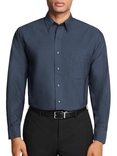 Van Heusen Men's Dress Shirt Regular Fit Oxford Solid Buttondown Collar, Navy, XL