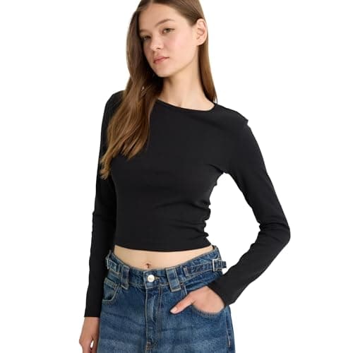 DeFacto Womens Fitted Crew Neck Knitted Long Sleeve T-Shirt E7797AX Long Sleeve T-Shirt (pack of 1)