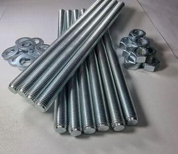 Fully Threaded Rod M8 x 200mm – Zinc Plated Steel – 5pcs + 10 Nuts + 10 Washers – Strong Metric Screws for Fixing and Industrial Applications Mechanical fasteners