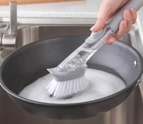 Generic 3 in1 Liquid Tank Kitchen Cleaning Brush Scrubber with Liquid Soap Dispenser and Sponge Wok Brush