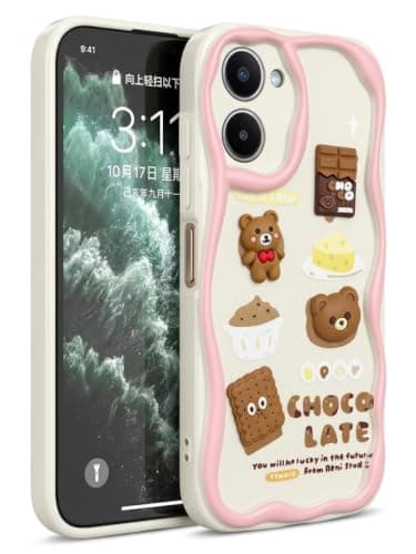 Compatible with OPPO Realme 10 (4G) Cartoon 3D Case - Cute and Lightweight Raised Elements Soft Silicone Wavy Shape Comfortable Hand Cover (Chocolate & Cookies) Cellular phone case