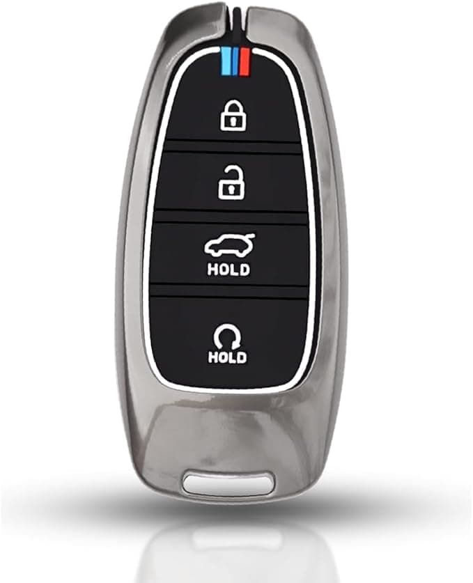 USHOP Metal Key Fob Cover Compatible with Hyundai Tucson Smart Key 4 Button with Keychain Portable electronic device cover