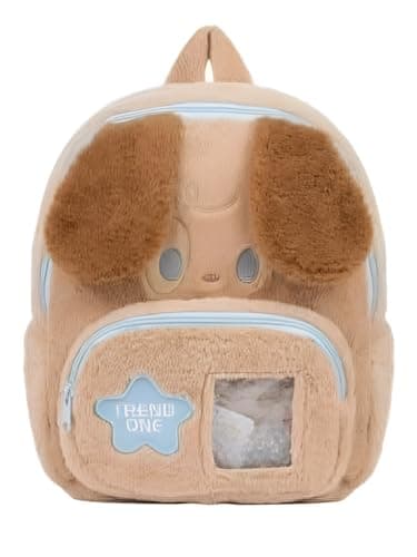 Kids Furry Backpack, Blue, Cute Dog Design, Suitable for Nursery, Outdoors, Large Space