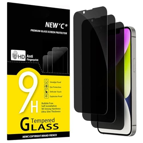 NEW'C Pack of 3 Privacy Screen Tempered Glass for iPhone 14, 13, 13 Pro (6.1 Inches), Privacy Screen with Anti-Spy, Free from Scratches, Easy Installation Tool Included Screen protector