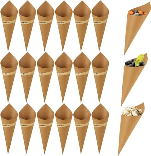 100PCS Kraft Paper Confetti Cones Brown Wedding Confetti Cones Vintage Kraft Paper Petal Cones with Hemp Ropes Tape.130gsm (20x20CM) Gift wrap