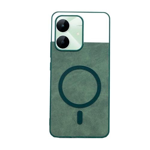 Compatible With (Oppo Reno 13F) Luxury Leather Back Case With Wireless Charging And Electroplated Shockproof Camera Frame For (Green)
