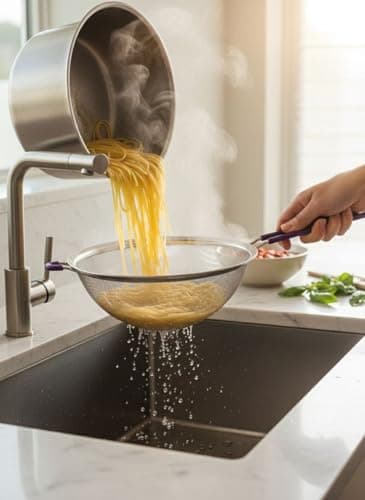 Fine Mesh Strainer with Purple Silicone Handle, Stainless Steel, Multi-Purpose Kitchen Sieve for Tea, Coffee, Juice, Baking (16 cm)