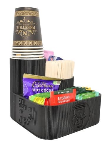 Coffee Corner Cup Holder Organizer – Beverage Station Organizer – Tea & Coffee Bag Organizer with Stirrer – Space Saving Design for Kitchen, Office, Cafe