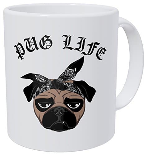 Wampumtuk Pug Life Face Dog With Bandana 11OZ Funny Coffee Mug AA Class Ultra White 390 Grams Ceramic. Drinking cup