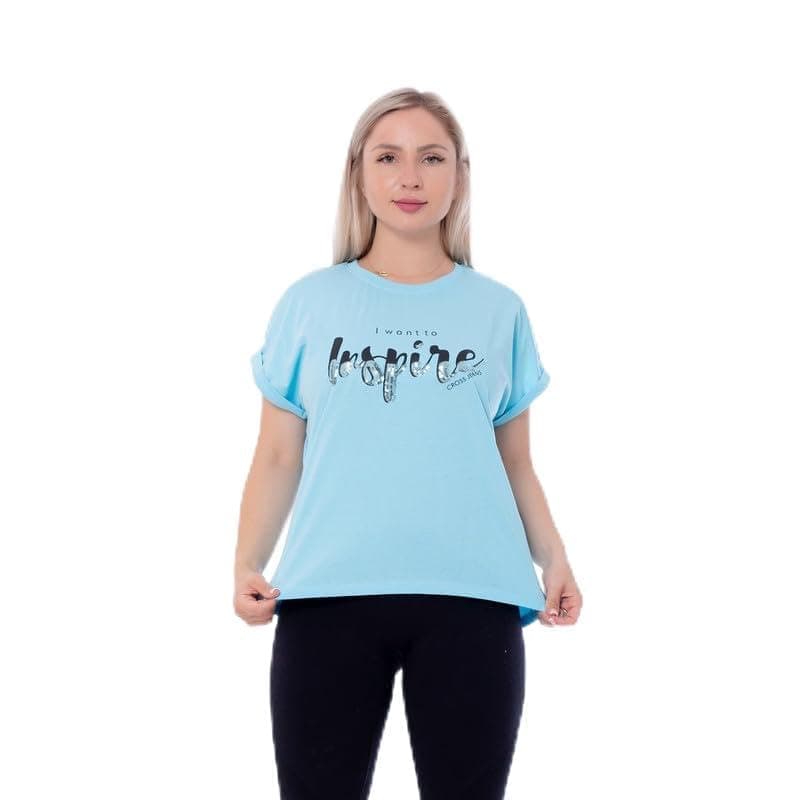 BEBO Women's Printed 1/2 Sleeve T-Shirt 22147_Cyan_XXL_24 Sky Blue XXL