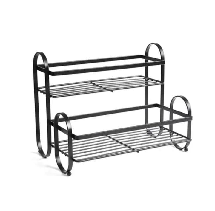 Generic 2-Tier Metal Spice Rack, Black, Versatile Kitchen and Bathroom Organiser, Countertop Stand, 36 cm, .nin
