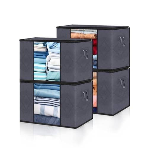 SpralSail Clothes Storage Bags, Storage Containers for Clothes, Bedding & Blankets, Foldable Closet Organizers and Storage with Window & Zippers, Perfect Bedroom Organization Solution - 4 Pack,Grey Storage box