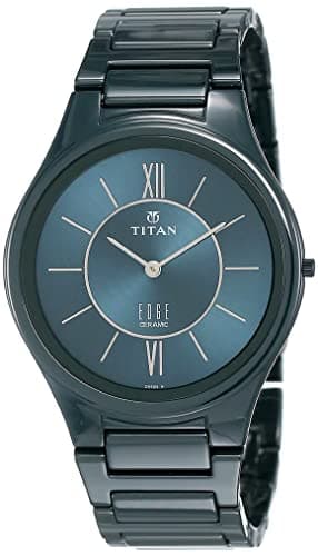 Titan Edge Ceramic Blue Dial Analog Watch For Men, Blue, bracelet