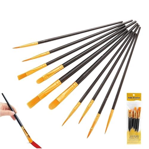10 Pcs Paint Brushes Set for Art and Face Painting - Fine Nylon Tip Brushes for Acrylic Oil Watercolour Model Painting and Craft Projects