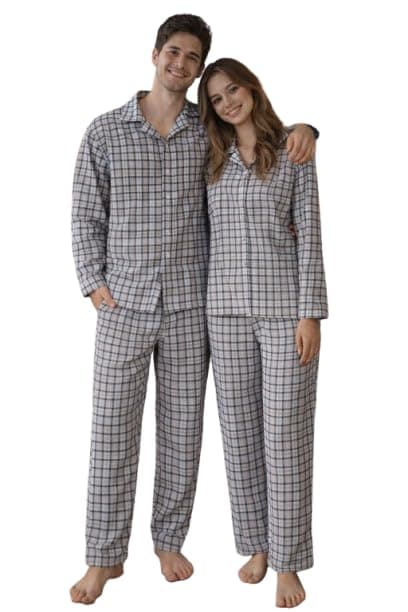 Ajyal Unisex Pajama, Premium Checkered Pajama for Men or Women, Long Sleeve Button-Up Top with Pants - Comfortable Homewear & Sleepwear (1 Piece)