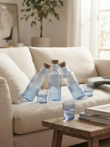 Striped Glass Juice Bottle with Airtight Lid for Water and Cold Drinks