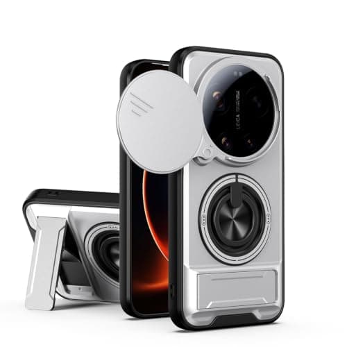 GOLDEN MASK Compatible With Xiaomi 17 Ultra Ring Case With stand And Camira Holder Case (Silver) Cellular phone case