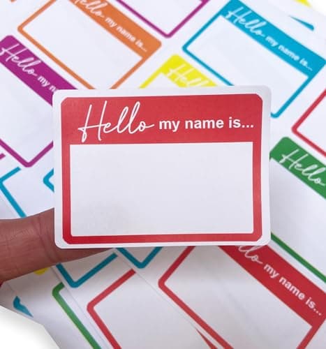 Hello My Name is Stickers – 72-Pack Colorful Name Tag Labels, 64mm x 46mm – Write on Multi-Colored Stickers for Kids, Daycare, Schools, Events & Parties