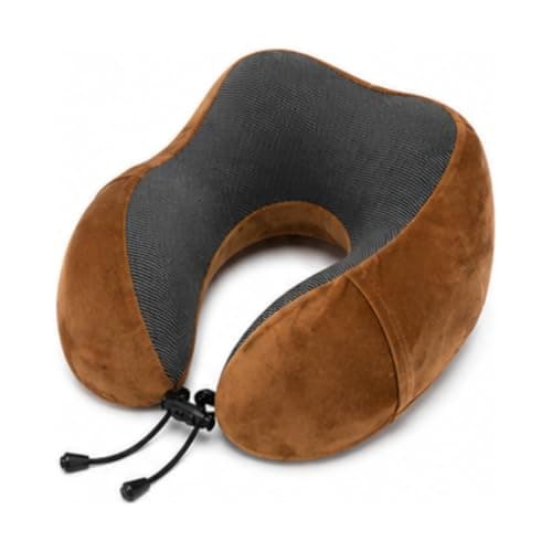 Memory Foam Travel Neck Pillow 100% Memory Foam Velvet Fabric Airplane Neck Support Pillow For Car Train Bus Office Camping Soft Portable Ergonomic Travel Essential For Men Women Brown Body positioner