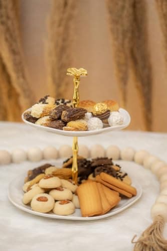 Generic Two-Tier Serving Stand with Gold-Tone Holder for Sweets, .kI Tray