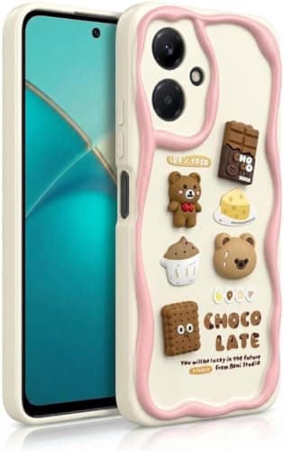 Compatible with Infinix Smart 10 Case Cartoon 3D - Cute and Lightweight Raised Elements Soft Silicone Wavy Shape Comfortable Hand Cover (Chocolate & Cookies) Cellular phone case